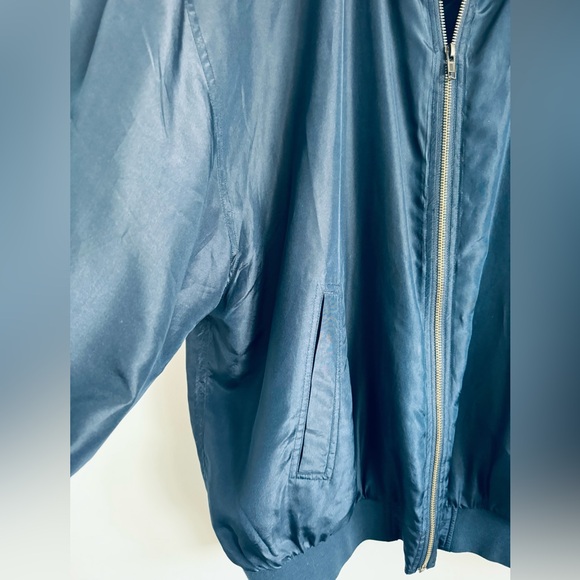 Pure Silk Vintage Bomber Unisex Zipper Up Navy Blue Slouchy Size L - Picture 9 of 9